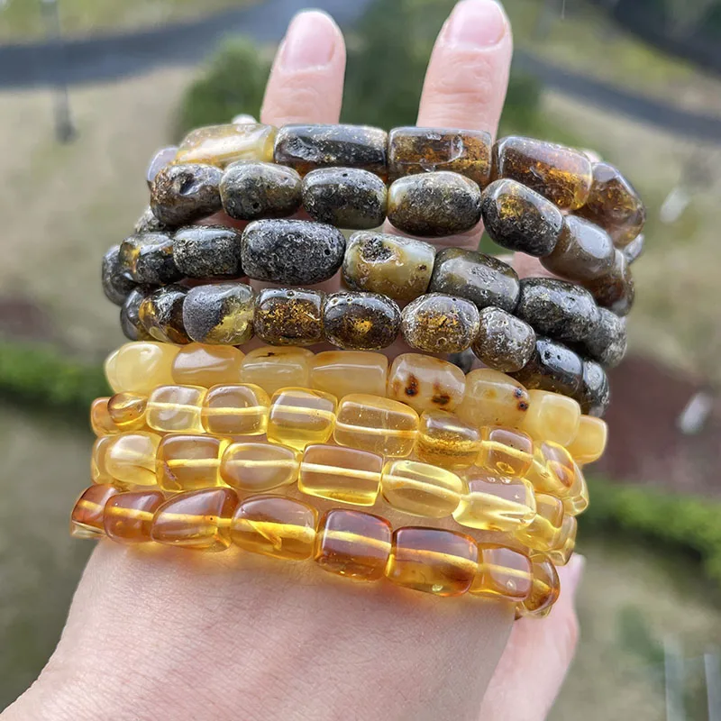 Original Amber Bracelets for Unisex New Genuine Irregular Beads Natural Black Medical Green Healing Jewelry Factory Unique Gift