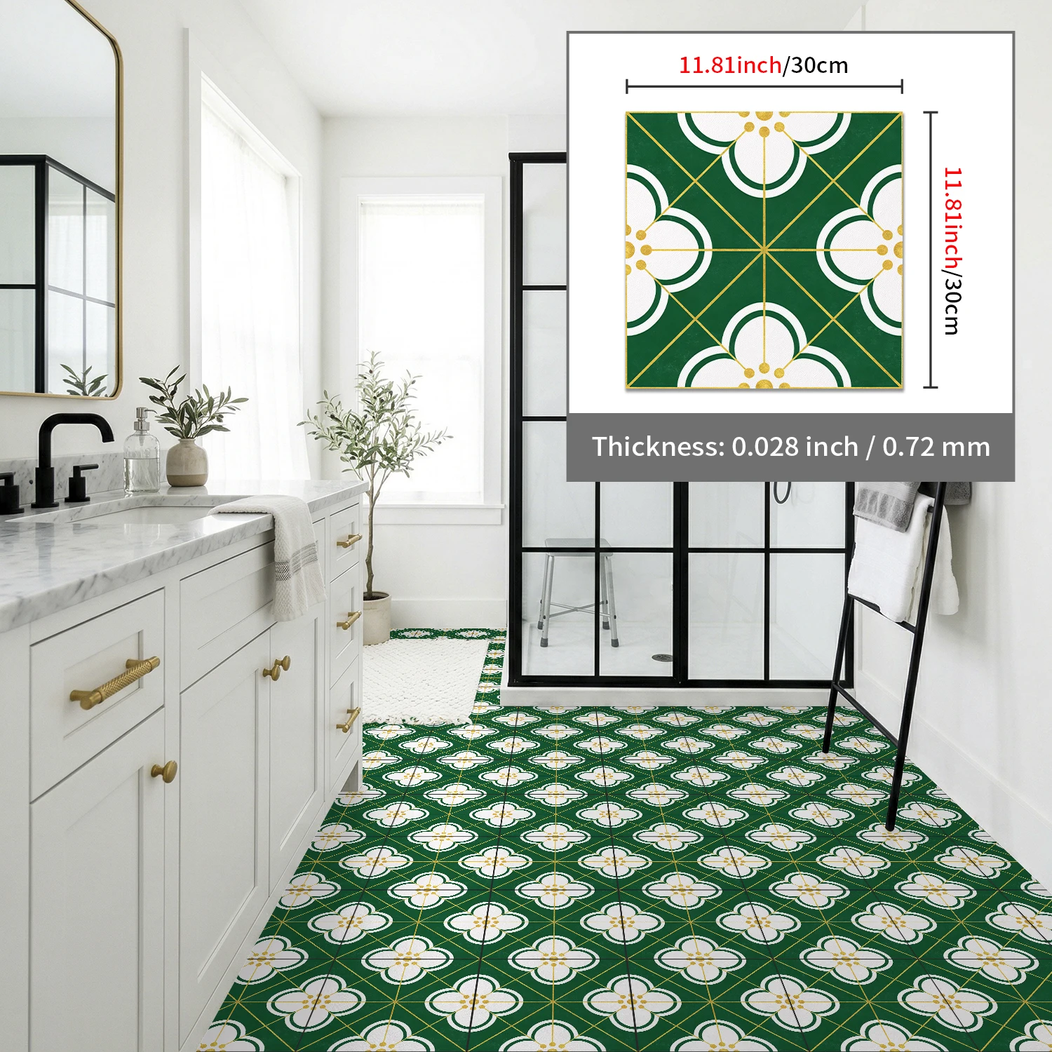 

Thickened Green Floral Floor Stickers, Waterproof Peel and Stick Tile Decals for Kitchen Bathroom Decor