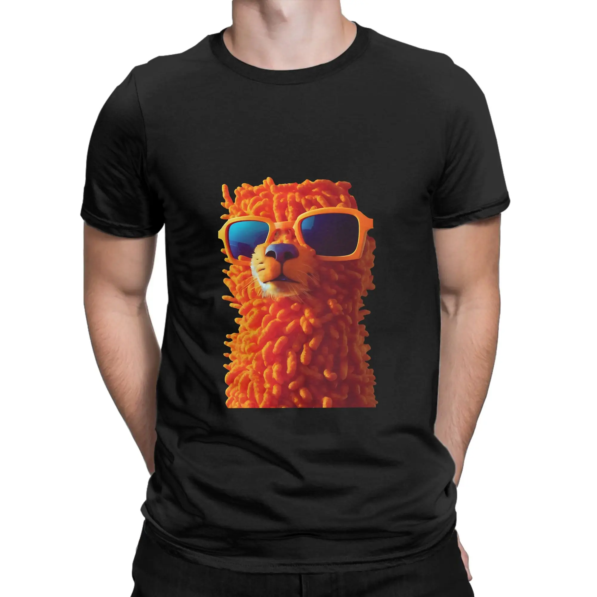 The Real Chester Cheetah wears Ray Ban Graphic Funny 100% Cotton T-Shirt Cheetos Tops Tees For Men