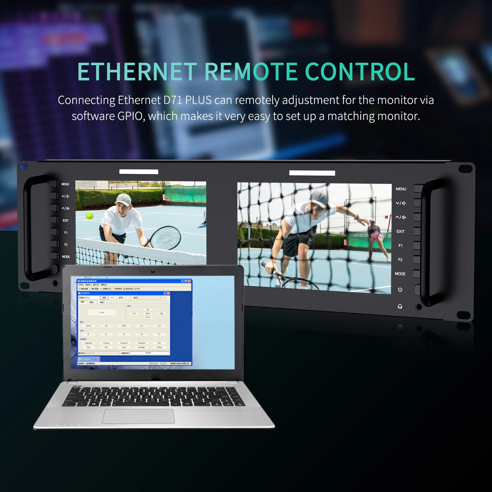 شاشة FEELWORLD D71 PLUS مزدوجة 7 بوصة 3RU SDI HDMI مثبتة على الرف IPS Full HD 1920x1200 مع جهاز تحكم عن بعد ثلاثي الأبعاد على الموجي