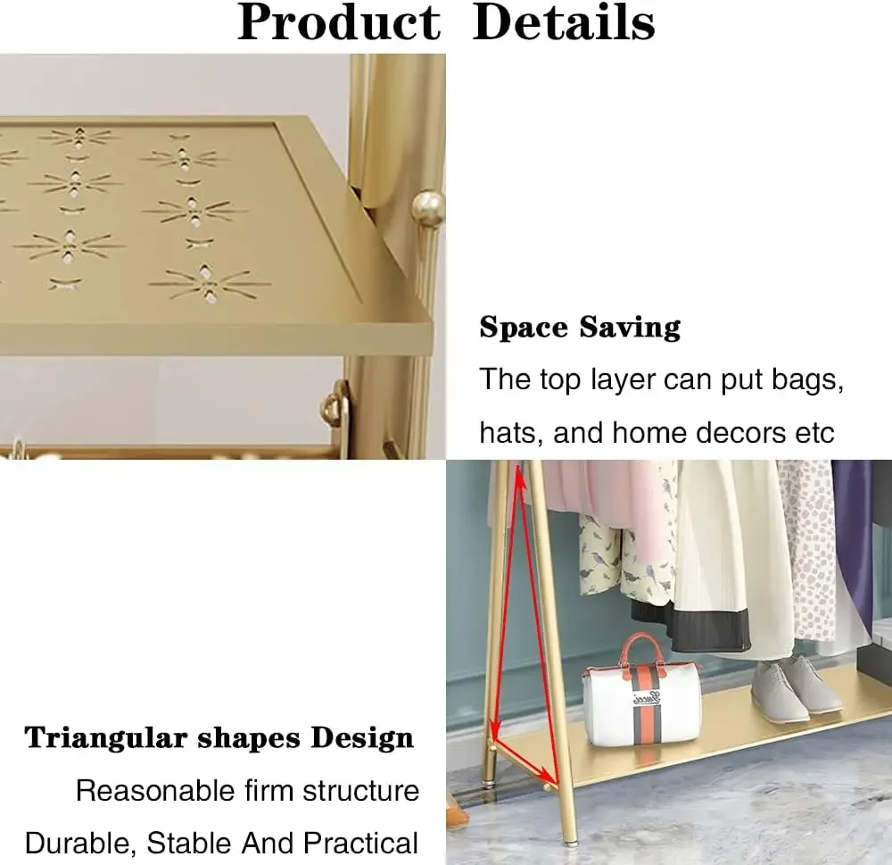 Industrial Garment Rack with Double shelves Bedroom Hanging Clothing Rack,Heavy Duty Movable Coat Rack