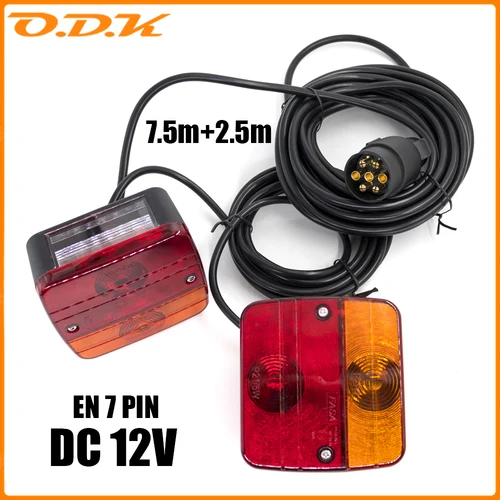 1 Juego de luces traseras de remolque de 12V EN 7 pines, Cable de 10m con señal de giro/freno/luz de advertencia impermeable para lámpara de parada RV de remolque de camión