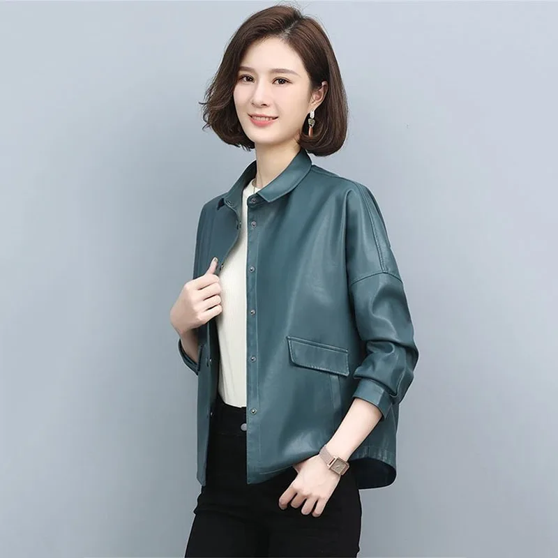 High Quality Lady Leather Clothes 2023 Spring Autumn New Leather Coat Women\'s Motorcycle PU Pi Jacket Outerwear Female Tops