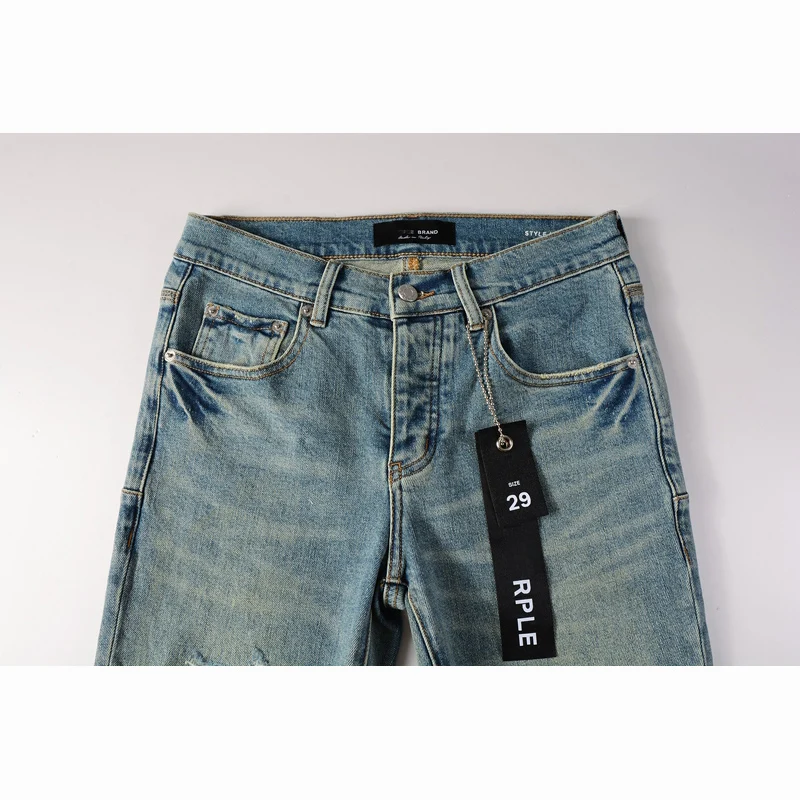 Pantaloni Jeans elasticizzati blu chiaro Skinny Summer Streetwear Button Fly con fori strappati