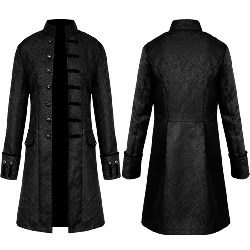 TPJB Trench Coats Men Vintage Steampunk Jacket Embroidered Victorian Tailcoat Medieval Gothic Vampire Cosplay Halloween Costume