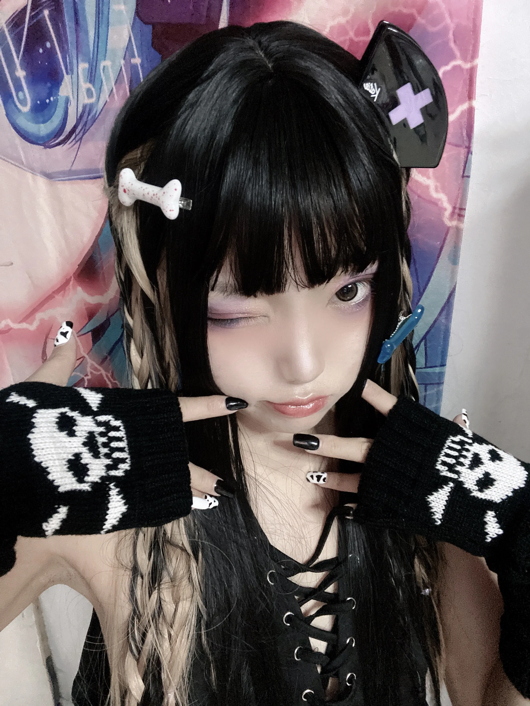 Guantes góticos Emo sin dedos para mujer, Harajuku, Punk, negro, Calavera, medio dedo, guantes largos, Egirl, Grunge, Lolita, Anime, Kawaii,