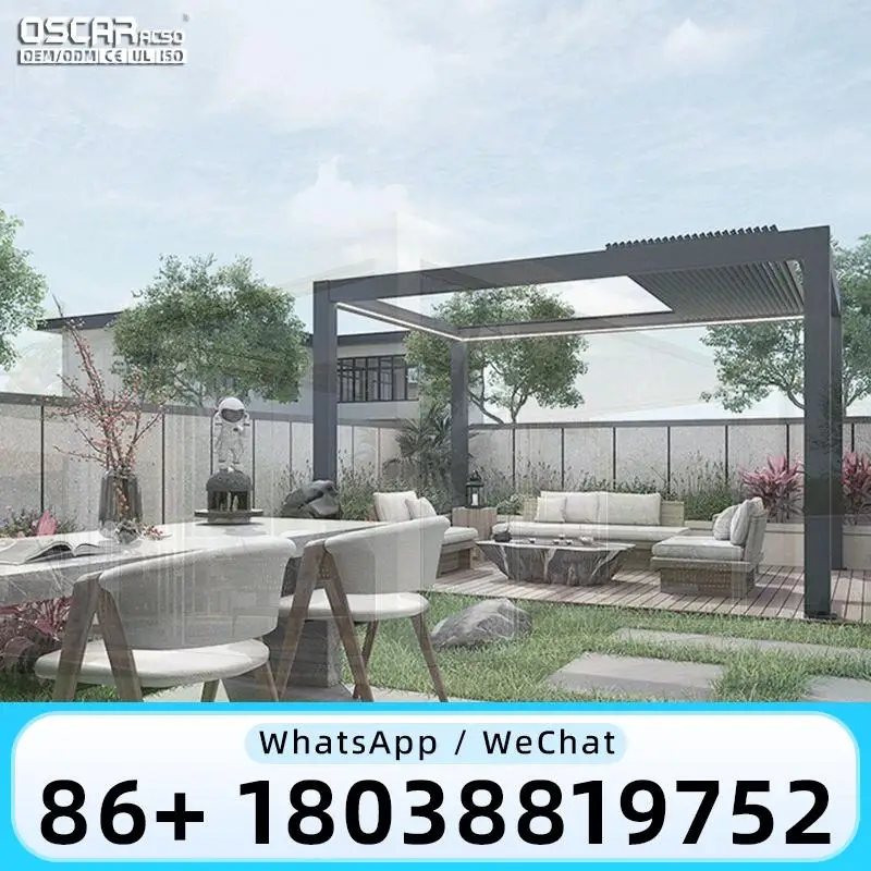 12x12ft Hardtop Gazebo Outdoor Patio Bioclimatic Pergola Retractable Aluminium Roof Remote Control Easy Assemble Garden Deck Bac