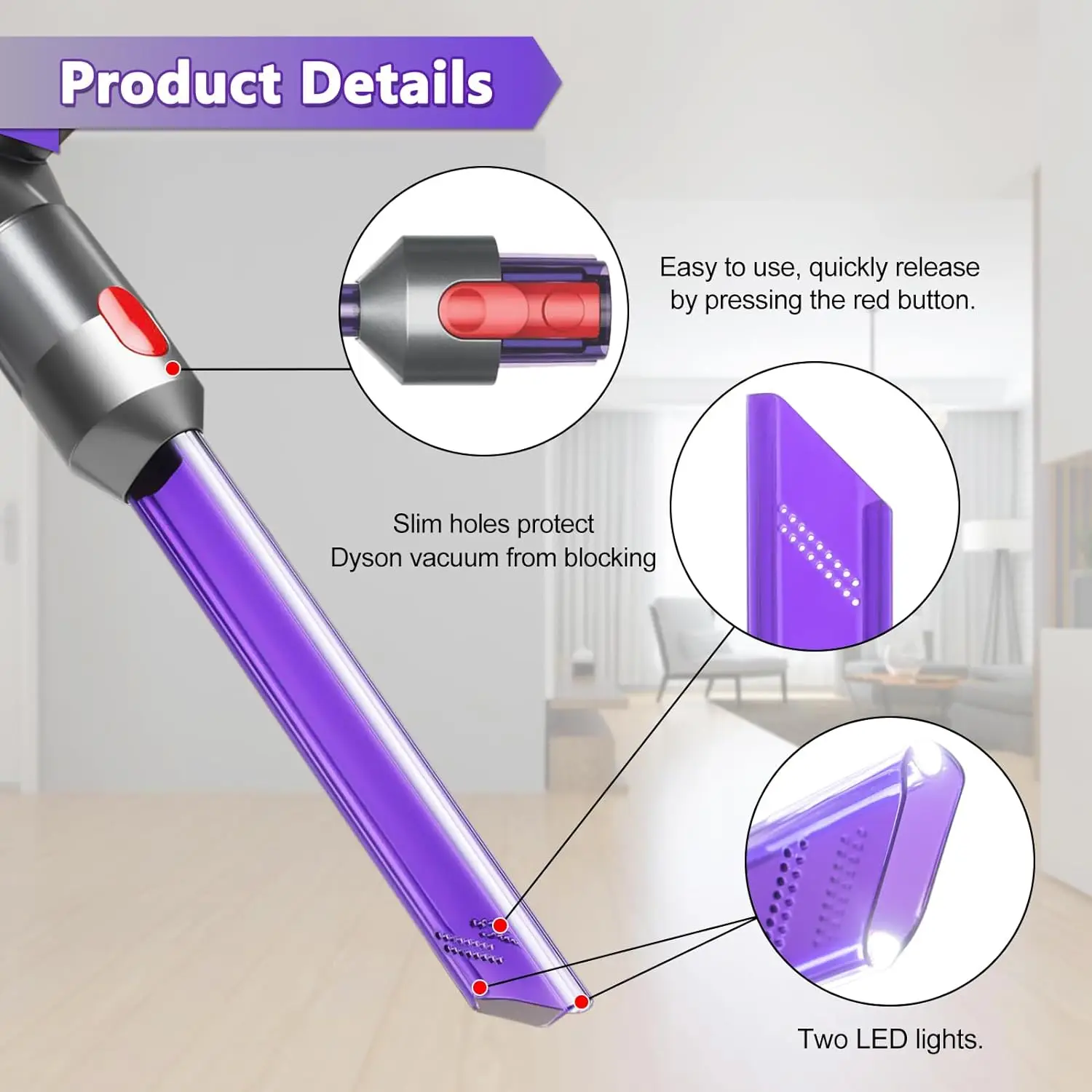 LED Light Pipe Crevice Tool Suction Crevice Head For Dyson V7 V8 V10 V11 Vacuum Cleaner Replacement Parts