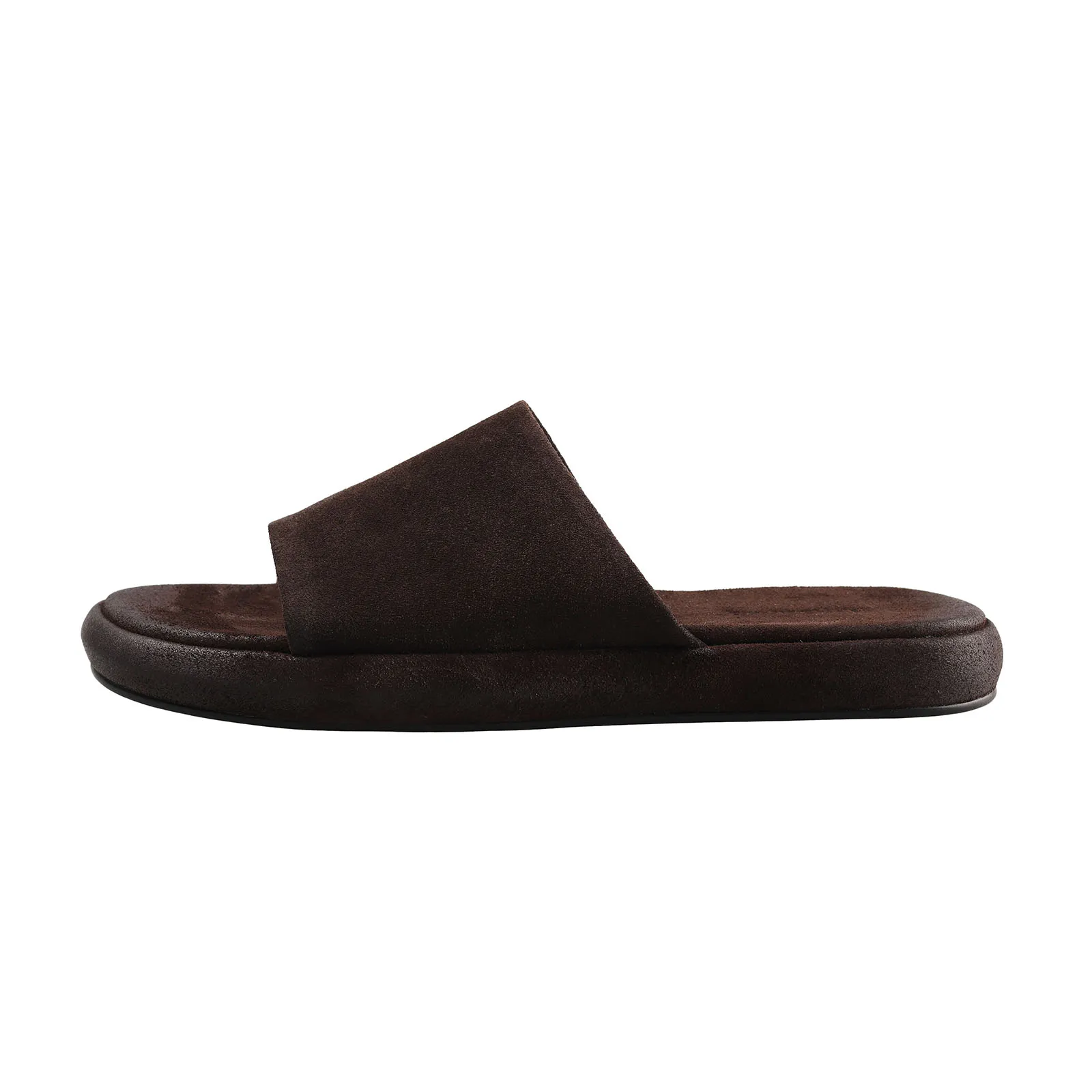 

Arden Furtado 2025 Summer Holiday style Cow suede platform Word slippers Round toe Flats shoes Low heel beach Cool slippers