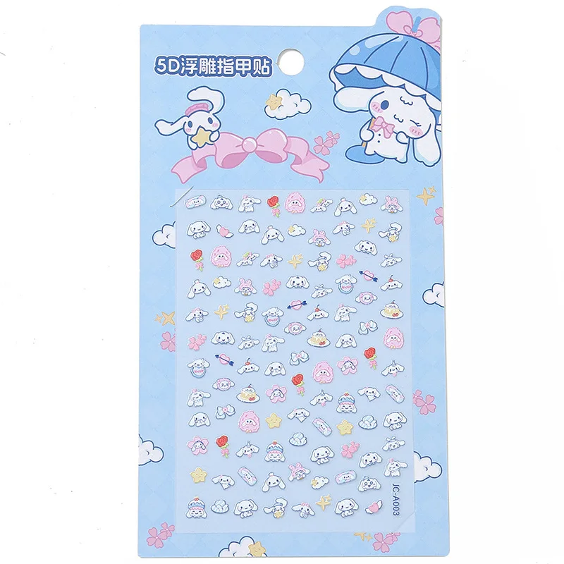 Sanrio Hello Kitty 5D Nail Sticker Cute Cartoon Kuromi Cinnamoroll Waterproof Fashion Nail Patches Girl&Child Kawaii Gifts