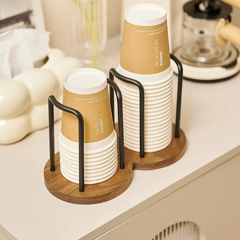 Disposable Cup Storage Holder Rack Shelf Water Tea Cups Wood Dispenser with Longer Stick Mug Display Stand Organizer Supplies