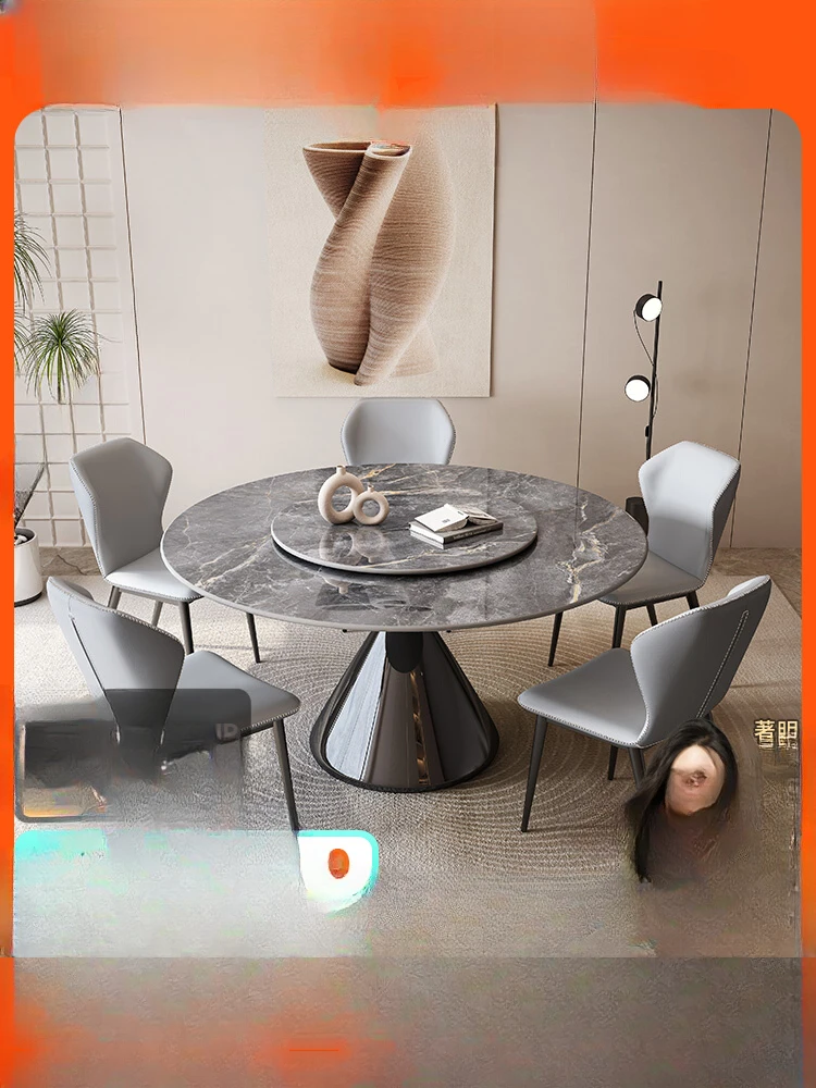 

Slate dining table, small apartment, home modern, simple and light luxury, high-end Pandora cream style round dining