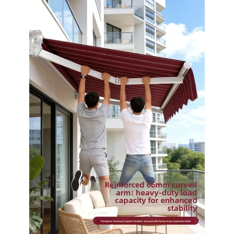 Sunshade, rain shelter, folding and retractable hand-cranked electric canopy, terrace, outdoor facade