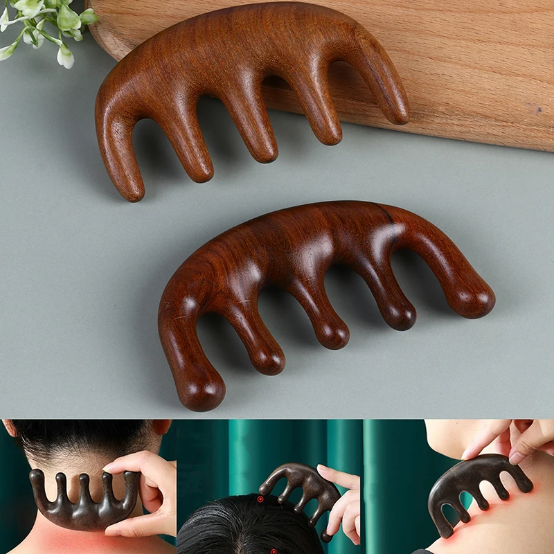 Meridian Massage Comb Five-Tooth Handleless Wooden Point Acupuncture Head Comb Wide-Tooth Sandalwood Comb Massage Head