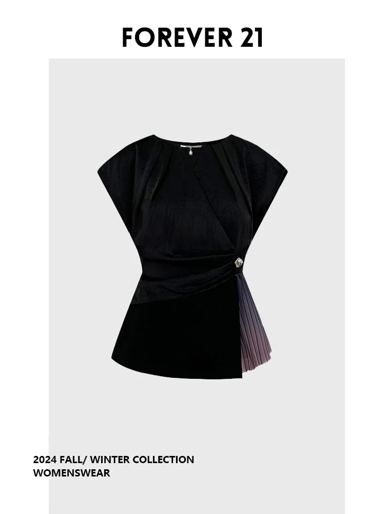 

Forever 2 round Ne adient Color Blo Slimming Women's Top Versatile Summer Commute Sle Pear Body pe Suitable