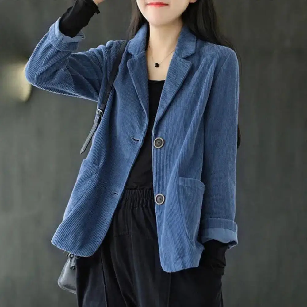 Business Coat with Pockets Stylish Corduroy Suit Coats for Men Women Retro Single-breasted Jackets with Pockets Slim Fit