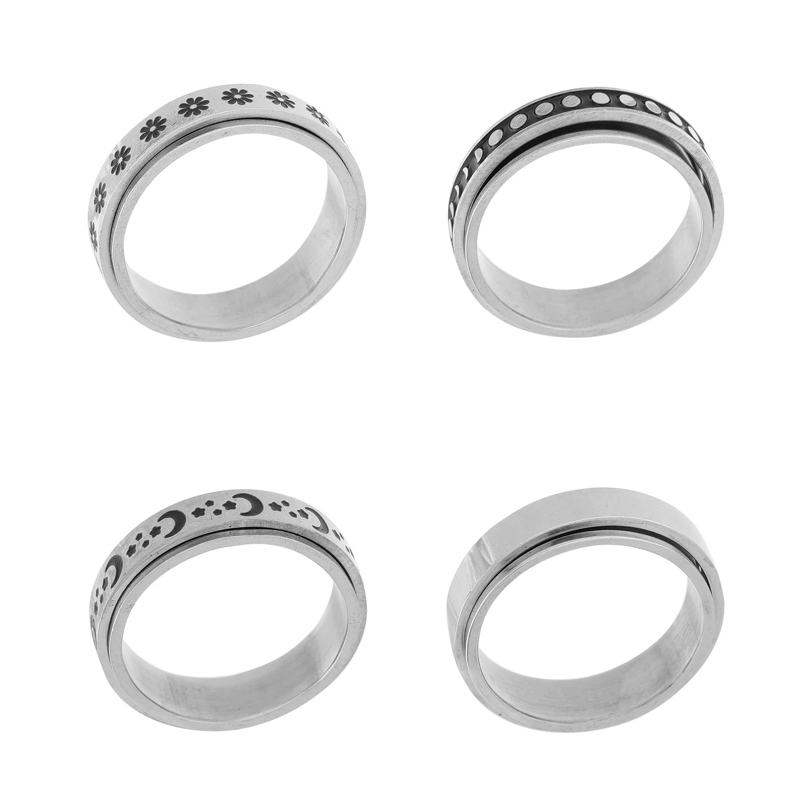 

4pcs Titanium Steel Rotating Ring Fidget Adjustable Unisex Stars Smooth Surface Friendly for Men