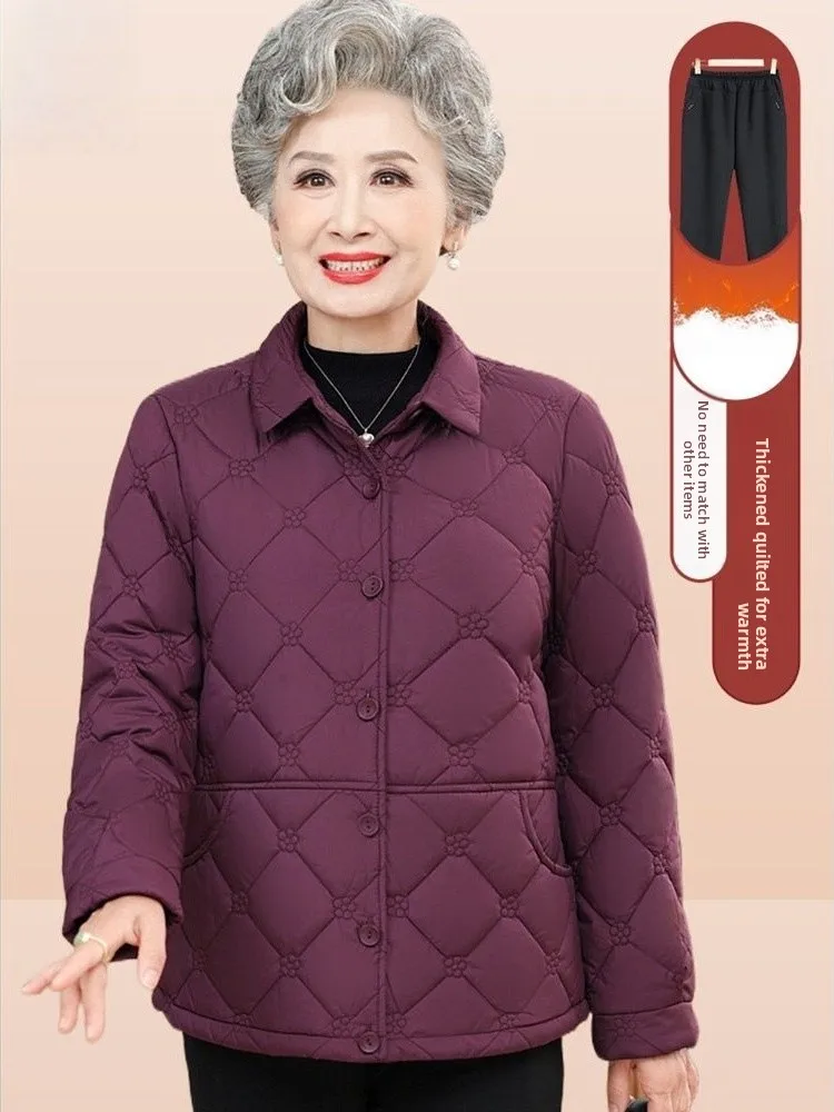 

Lightweight Cotton Jacket Winter Outerwear for Middle-Aged And Elderly Women Comfortable Loose Fit Long Sleeve Flip-Collar Coat