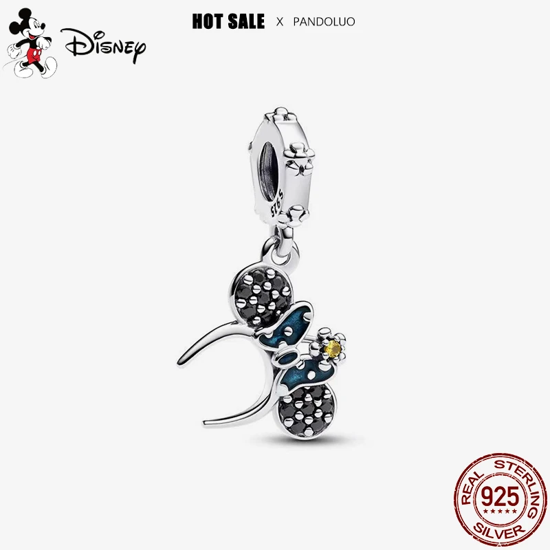 Diadema de Mickey y Minnie de Disney, cuentas para pulsera Pandora, collar para mujer, cuentas colgantes de plata, regalo de joyería fina DIY