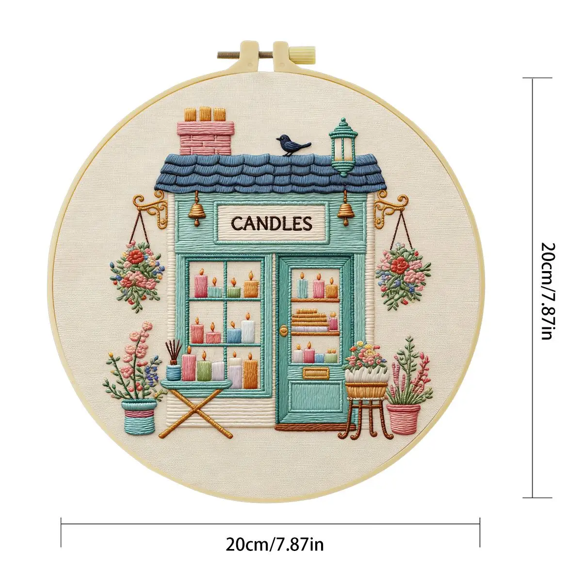 1 Stück 20X20CM/15X15CM 7,87/6,3 Zoll Kerzenladen-Stickerei-Starter-Kit DIY-Kit DIY-Stickerei-Set für Anfänger – Detail 3