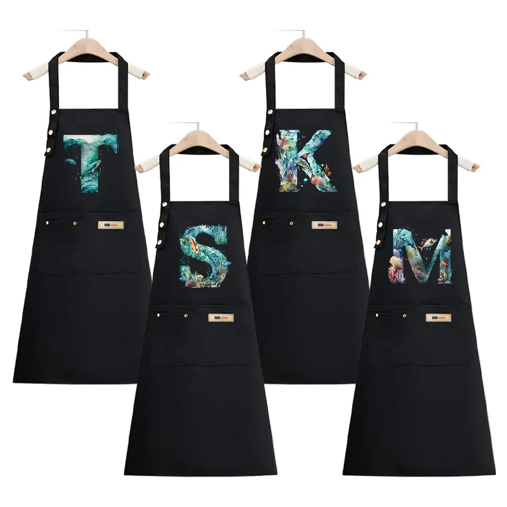 

Apron Cook Clothes Household Chefs Uniform Kitchen Essential Adjustable Straps Multiple Pockets Baking Accessory Print Style