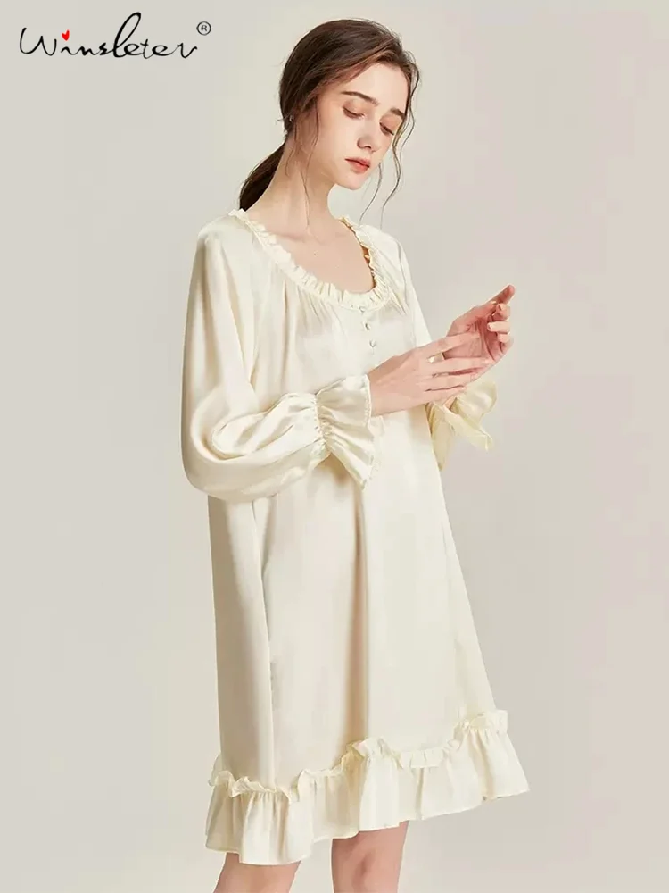 

2024 New Sexy Sweet Pajamas,6A 16.5MM 100%Real Silk French Style Nightgown,Skin Friendly Comfortable Homewear,P3N278QM