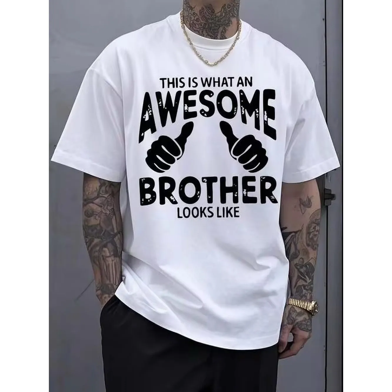 Men's Funny Brother Pattern T-Shirt-White With Black Bold Letter Printing-Loose Casual Daily Shirt-Four Seasons Machine Washable, Comfortable And Breathable Fabric, Brother Gift Selection, Simple And Fashionable Design