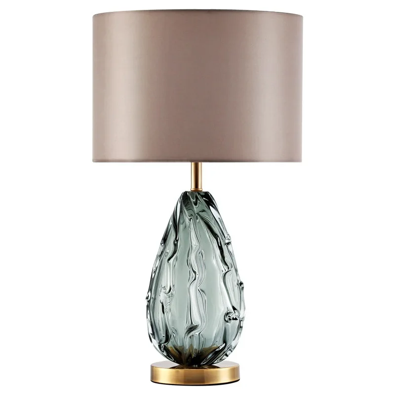 

New Design Abstract Crystal Glass Grey Fabric Table Lamp Hotel Bedroom Fashion Lighting Creative Home Decor Lamp
