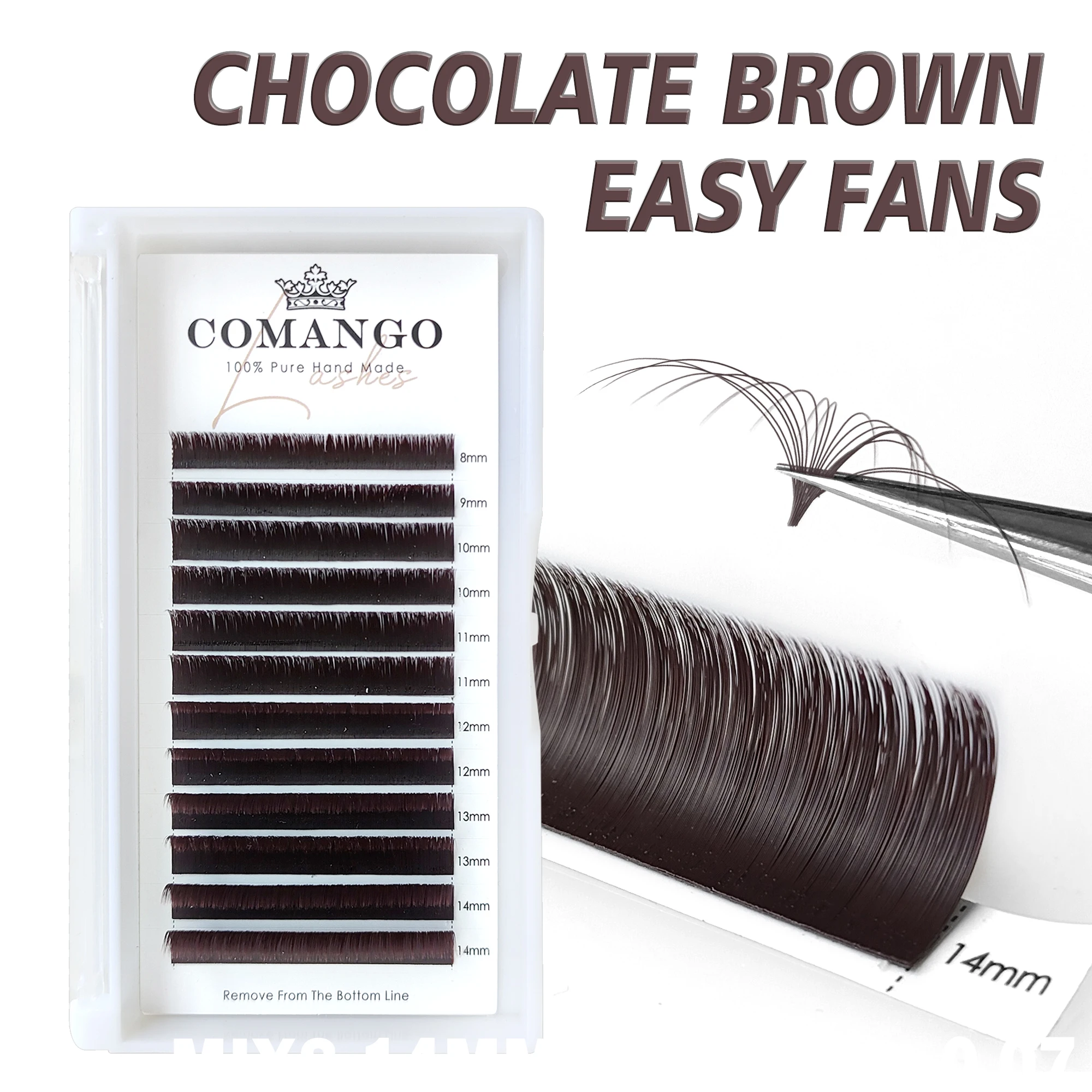 CoMango Brown Easy Fan Lashes Extensions Chocolate Colored Eyelashes Auto Fanning Blooming Eyelash Volume Fans Cilios pestañas