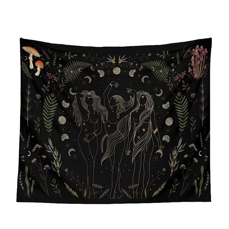 VIKAMA Witchy Moth Tapestry Moon Phase Forest Mushroom Fern Celestial Wall Hanging Dark Nature Bedroom Dorm Wall Decor