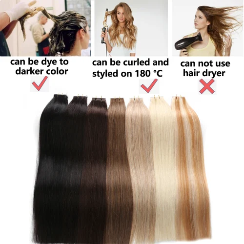 Imagen 2 del producto Extensiones de cabello con cinta BHF, cabello humano de 20 unidades por paquete, cinta Invisible recta europea Remy Ins Adhensive 100% cabello humano para salón