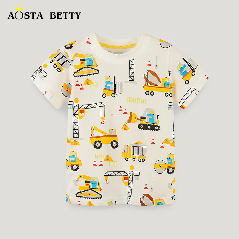 

AostaBetty Children's T-shirt Summer Cartoon Fashion Knitted Round Neck Boy's Top