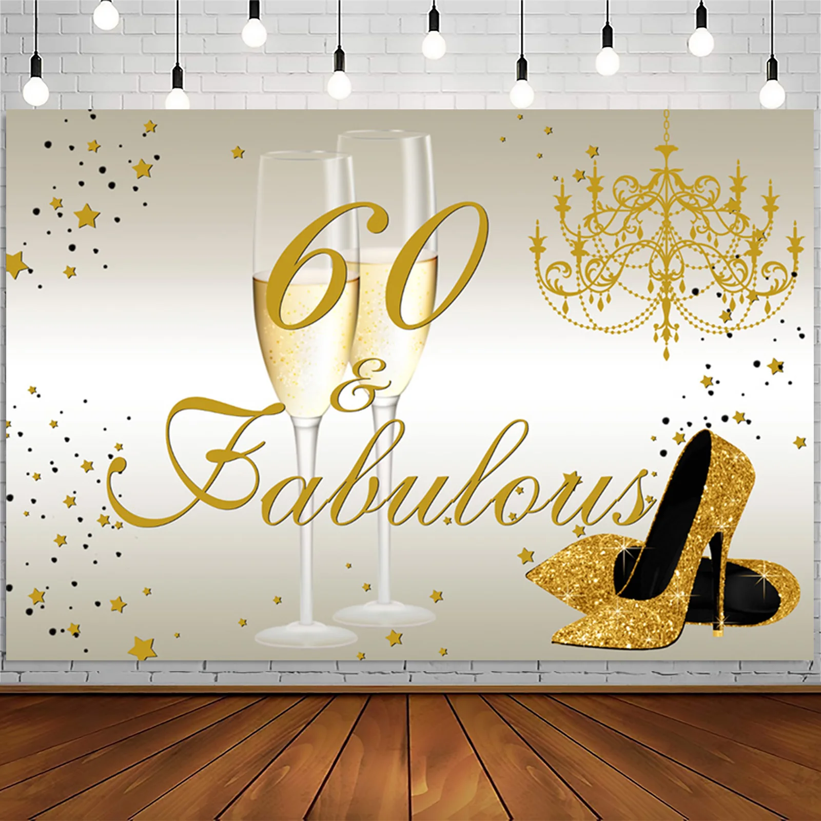 Happy 40th 50th 60th Birthday Party Backdrop Decor for Women Gold High Heels Champagne Fabulous Photography Background Banner