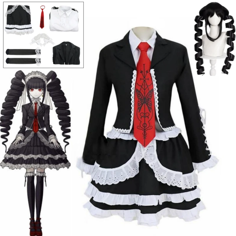 Dangaronpa Celestia Ludenberg disfraz de Cosplay, uniforme escolar, conjunto completo de Halloween para mujer, fiesta de disfraces de Lolita gótica