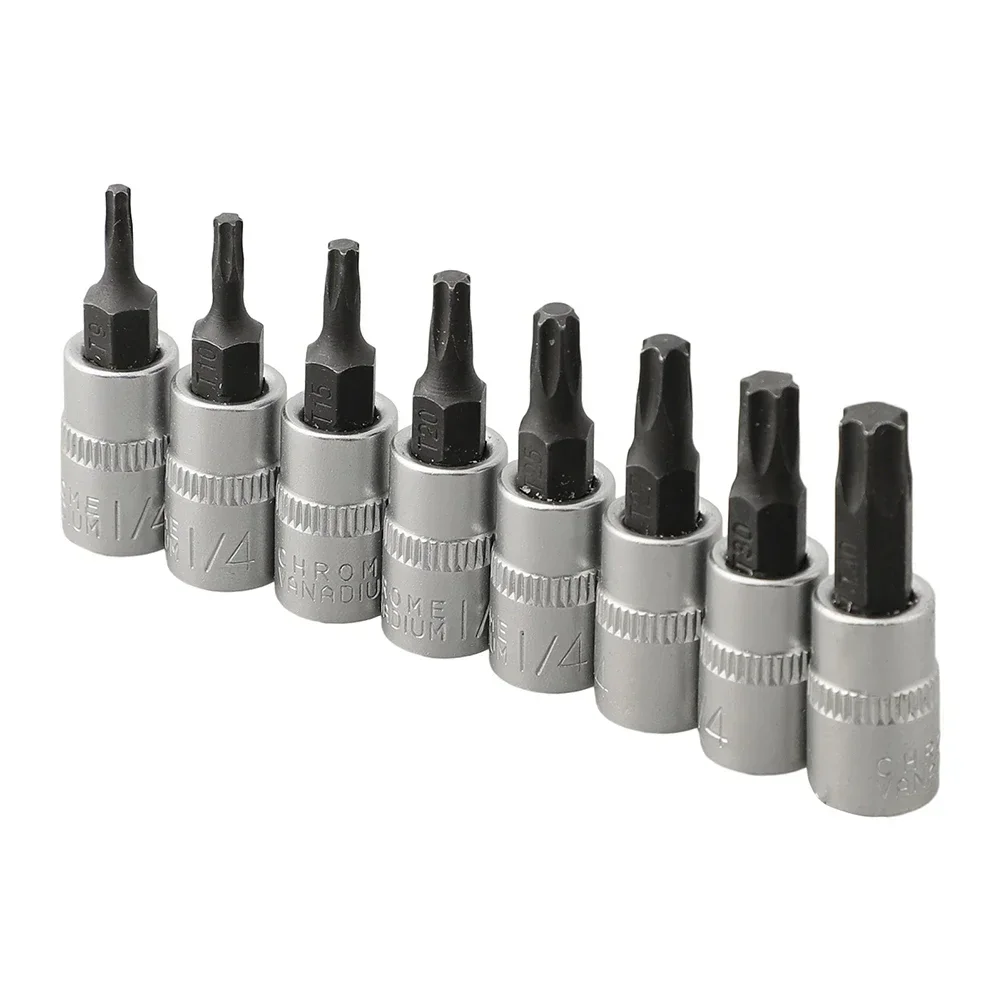 8pcs Torx Bit Sockets Set 1/4 Inch Driver Star Bit T8 -T40 Driver Head Screwdriver Sockets Bits  Socket Wrenches Hand Tools