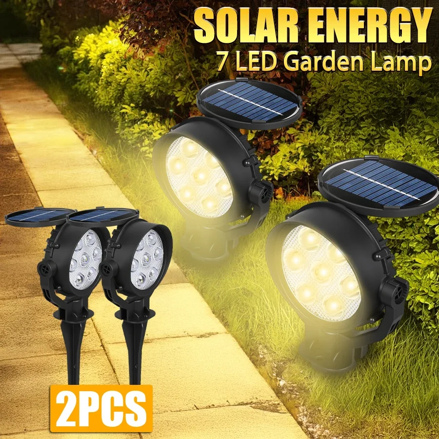 4/7 LED Solar Spot Lights Outdoor - Waterproof Solar Garden Stake Lamp Multi Light Modes for Walkway Lawn Driveway Backyard