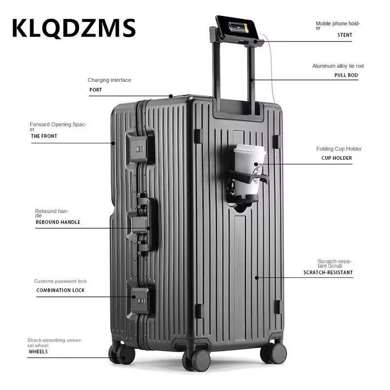 KLQDZMS Laptop Suitcase Front Opening Aluminum Frame Large Capacity Trolley Case 26\