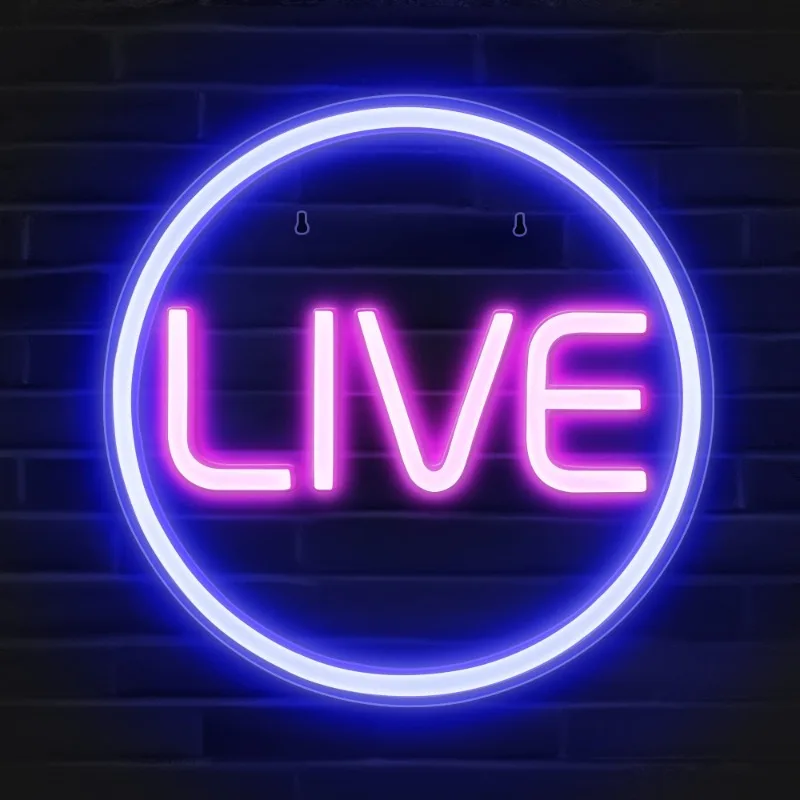 

LED Live On Air Neon Lights Cool Live Streaming/Recording Sign - Round Led Sign for Studio Wall Bedroom Game Room Decor