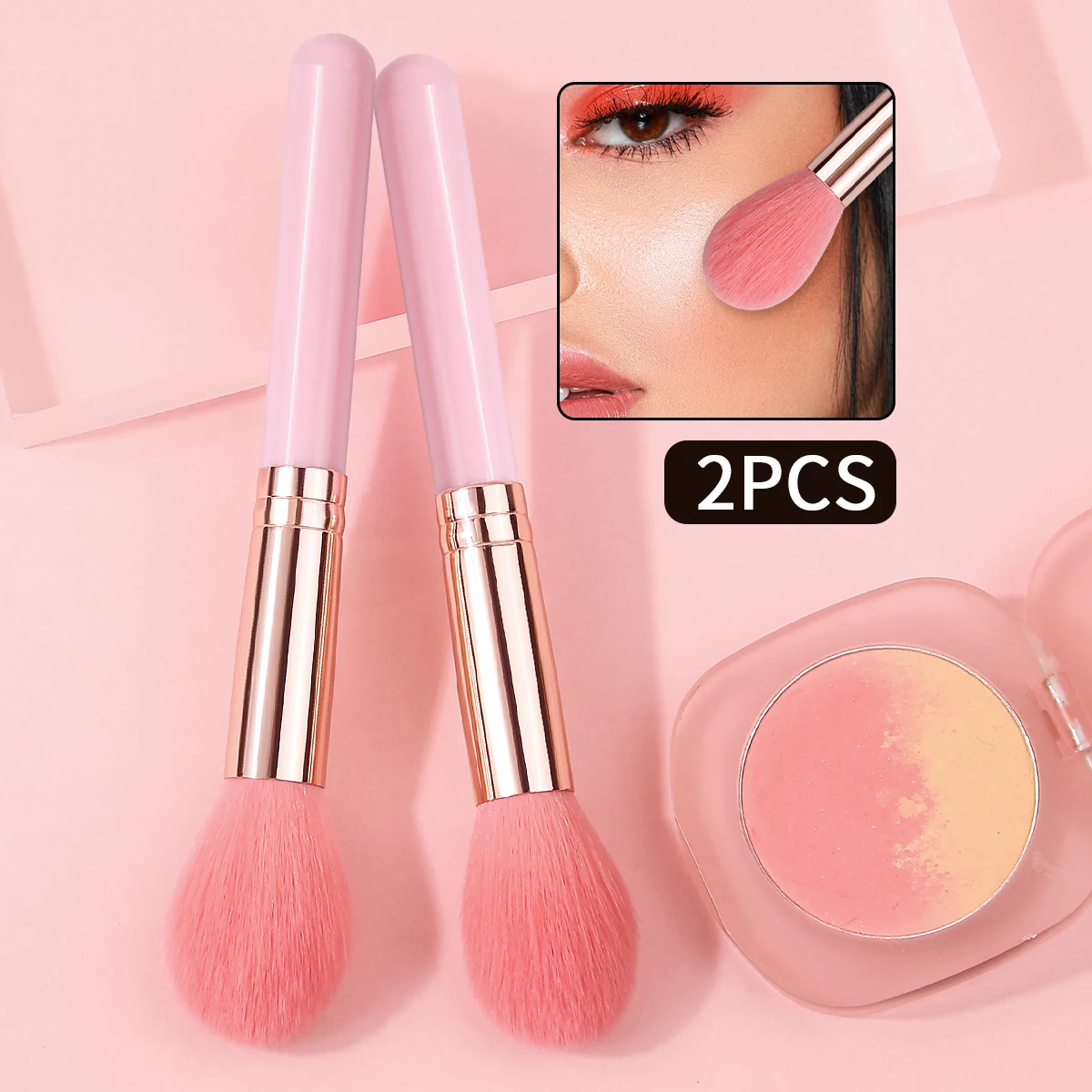 2-delige roze make-upborstel losse borstelborstel make-upborstel blushborstel multifunctionele borstel make-up artist's beauty tool