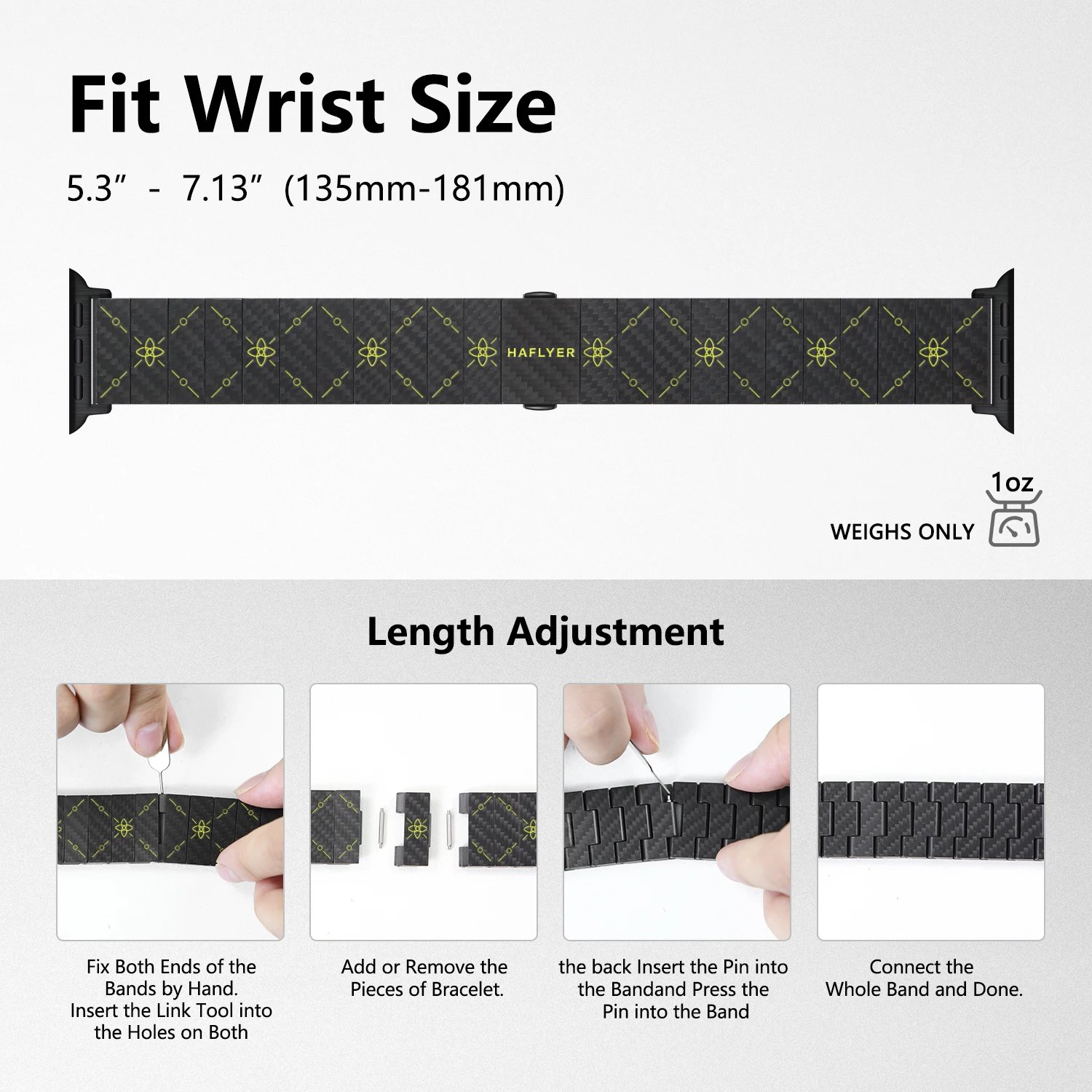 حزام Haflyer من ألياف الكربون النقي لساعة Apple - حزام ممتاز خفيف الوزن للغاية مع أداة تعديل - يناسب السلسلة 9/8/7/SE/ULT #3
