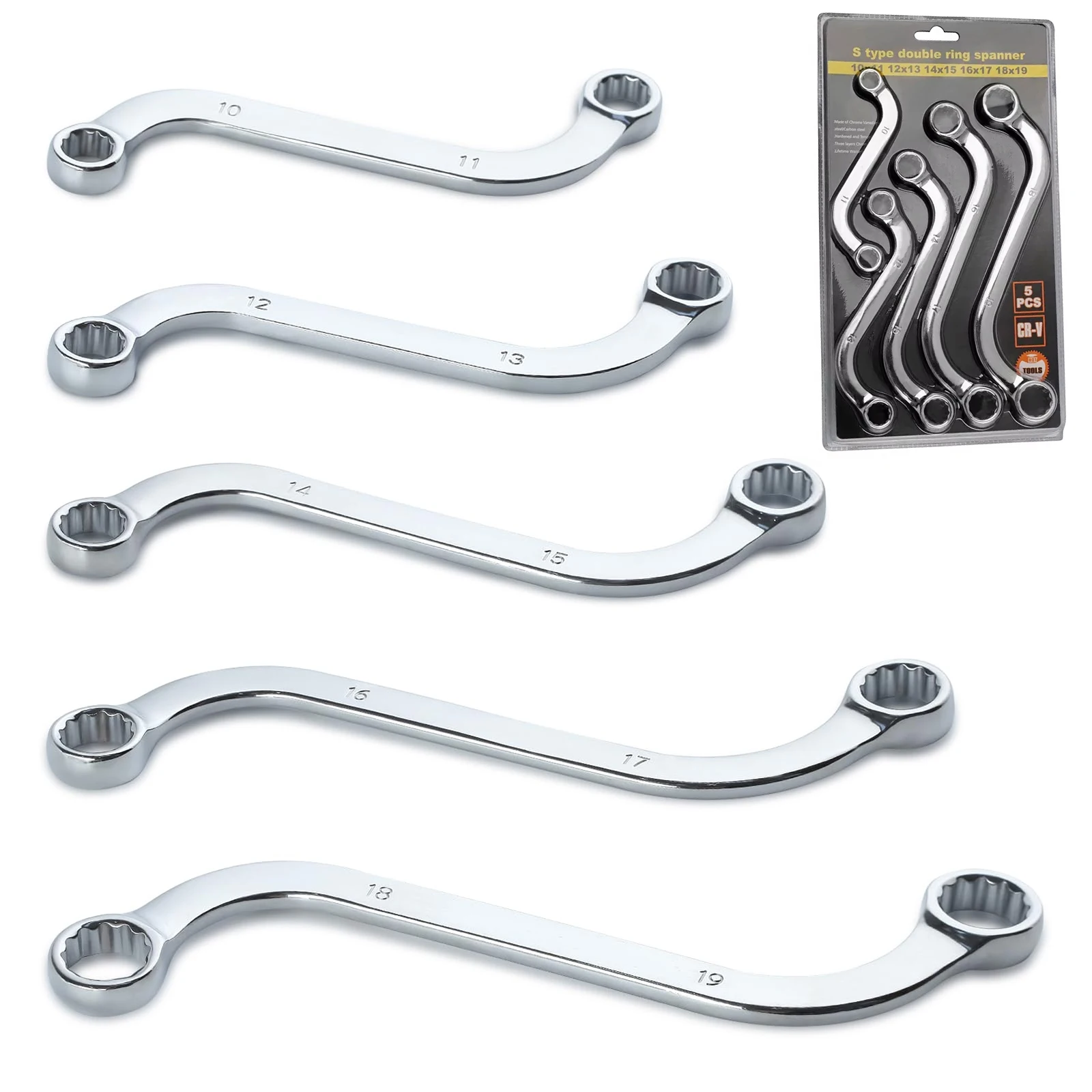 

Allsome 5 шт. S-образный двусторонний шестигранный ключ, комбинированный кольцевой гаечный ключ, сливовая пластина, изогнутый крепеж для машины, инструменты для ремонта 140-240 м