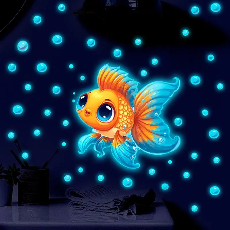* Glow-in-the-Dark Goldfish Bubble Toilet Sticker Creative Self-Adhesive Removable Bathroom Decoration Wall Windows Car Stickers