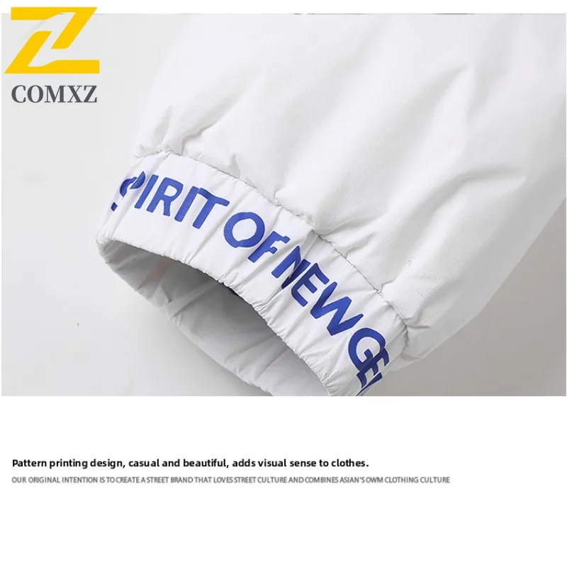 COMXZ Mens Down Jacket Premium Hooded American Style Fashion Windproof Parka Outdoor Travel Thickened Warm Autumn Winter Coat