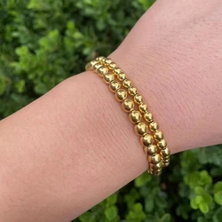 New Arrival 5/6mm Stainless Steel Beaded Bracelets For Women Men Gold Plated Stretchable Bangles Jewelry Christmas Gift