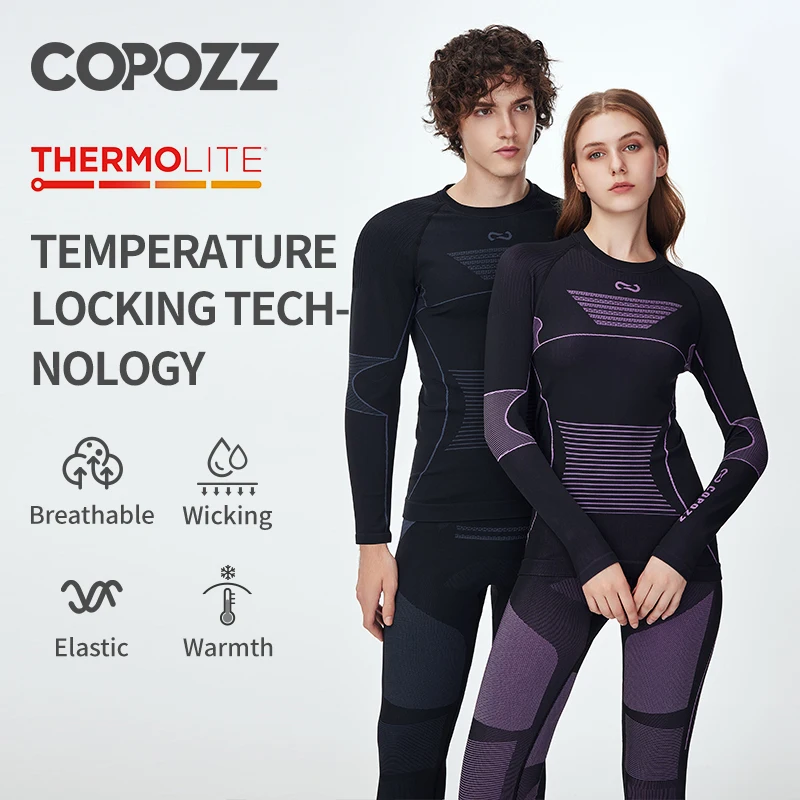 COPOZZ New Winter Quick Dry Thermal Underwear Men Female Ultra Soft Skiing Warm Long Johns Ski Thermal Underwear Set For Women