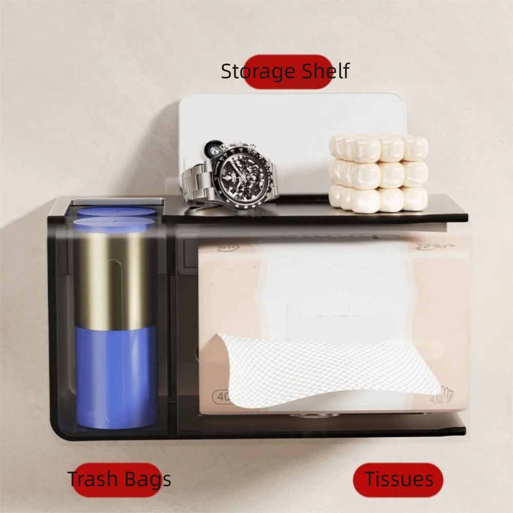 الكربون الصلب حامل ورق المرحاض لكمة الحرة مقاوم للماء صندوق ورق التواليت الحائط مع كيس القمامة حامل الأنسجة رف مرحاض #2
