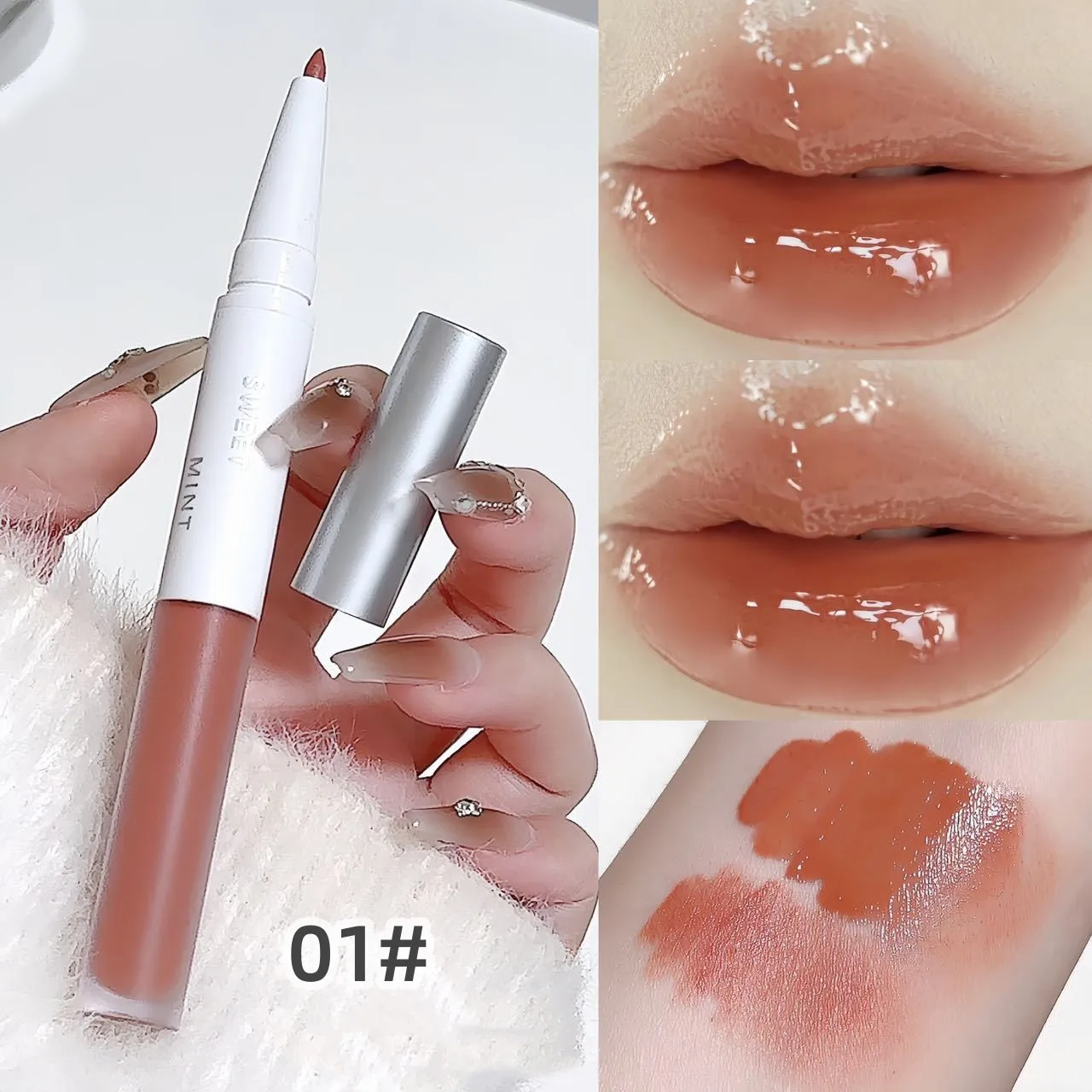 2-in-1 Perfect Lip Makeup Jelly Water Lip Gloss Matte Lip Liner Waterproof Lasting Glass Liquid Lipstick Water Lips Mud Cosmetic