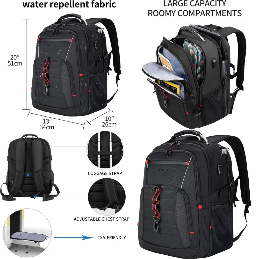 

Большой рюкзак для ноутбука 18,4 дюйма с USB-портом, светоотражающими полосами и водоотталкивающим материалом для учебы и работы