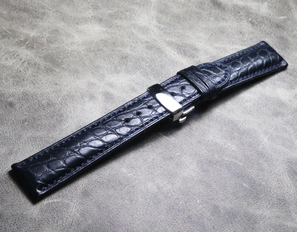 20mm 21mm 22mm Dark Blue Premium Strap Crocodile Skin Belt Genuine Leather Men\'s Butterfly Buckle Watchbands Watch Chain