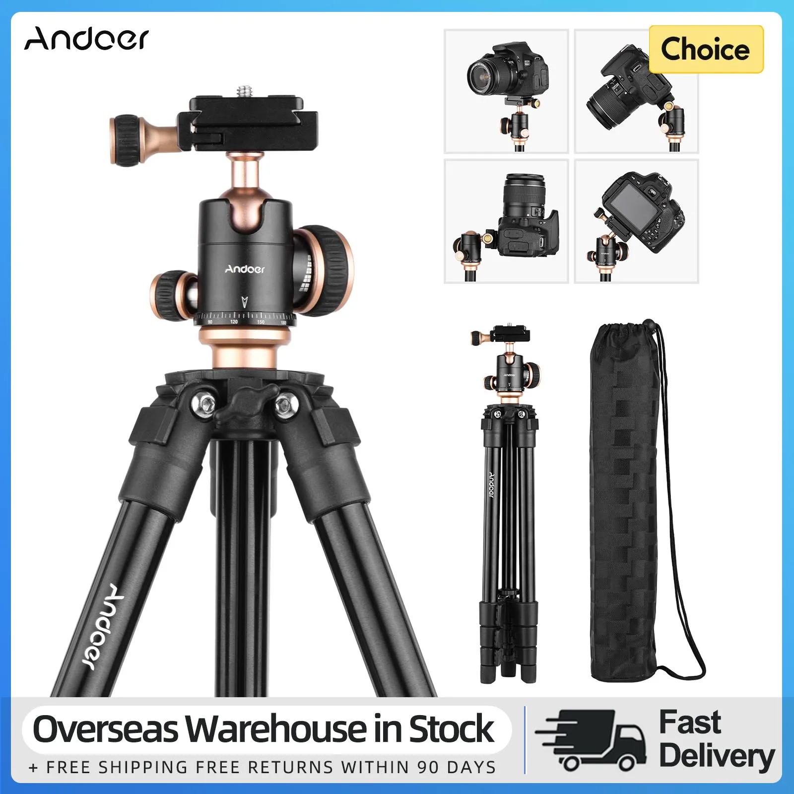 Treppiede per fotocamera Andoer Q160SA con testa a sfera panoramica Treppiede da viaggio portatile